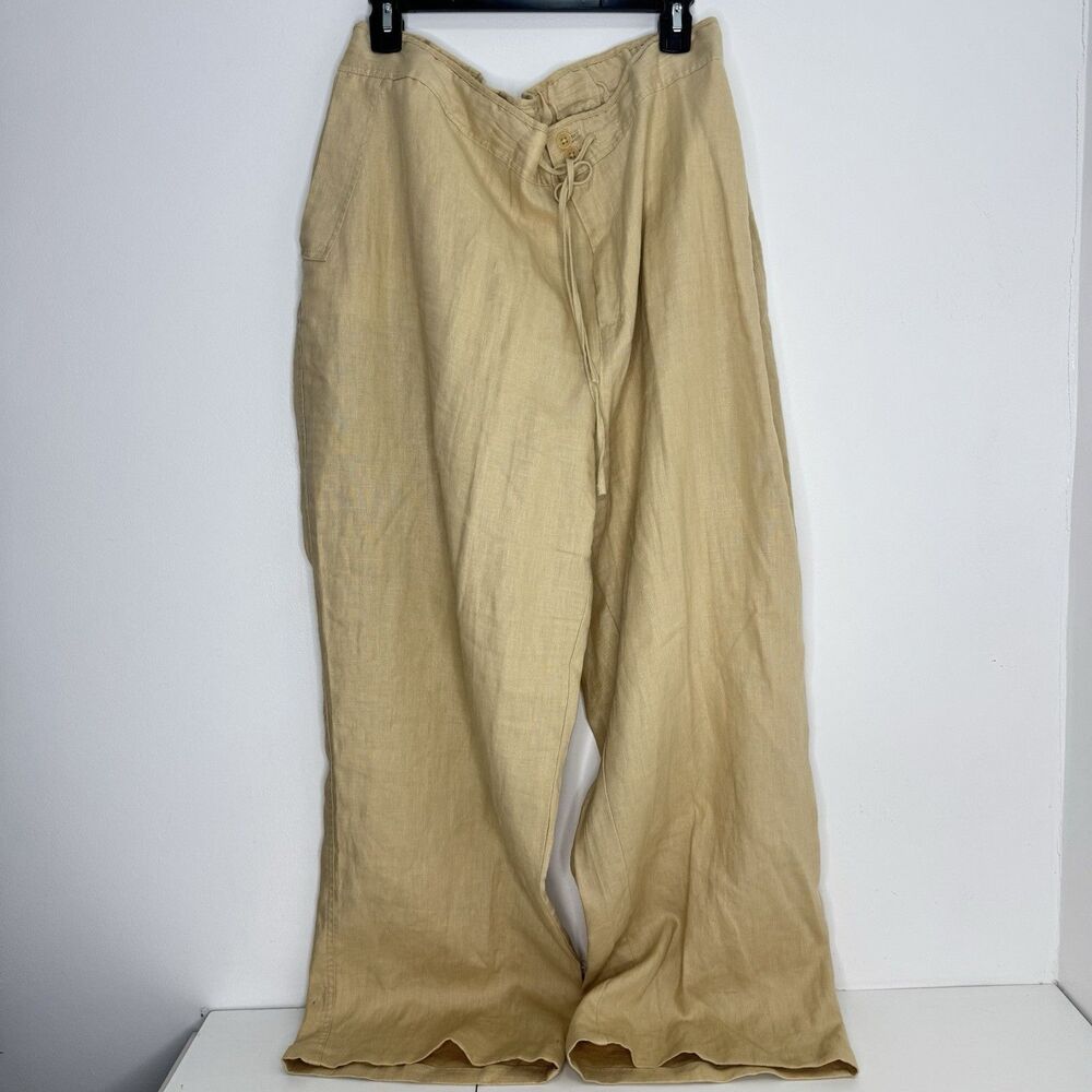 Lauren Ralph Lauren 100% Linen Wide Leg Pants 22W Brown Tan Plus Size LRL - Picture 3 of 8